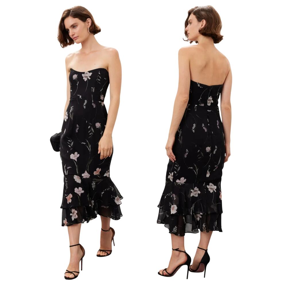 Katie May Nami Midi Gown Floral Strapless Formal Evening Party Hoco Cocktail XS